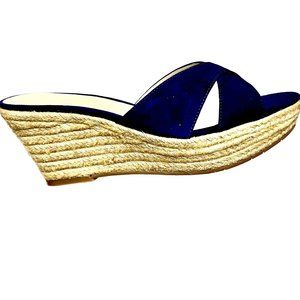 Womens's J.LITVACK Saratoga  •Navy Suede• Jute Wedge Slide Sandal-Size 9M